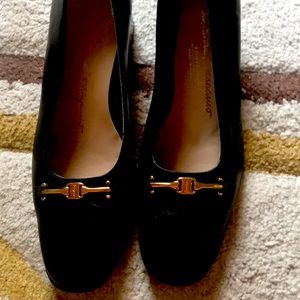 Salvatore Ferragamo Leather Block Heel Dress Shoes Buckle Logo On toe size 7B